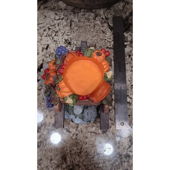 Fall Candle Holder Pumpkins Grapes Squash Home Decor In Wheelbarrow Cart - Picture 9 of 16